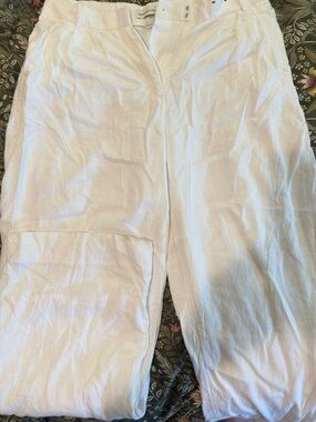 White Lightweight Linen-Blend Pants